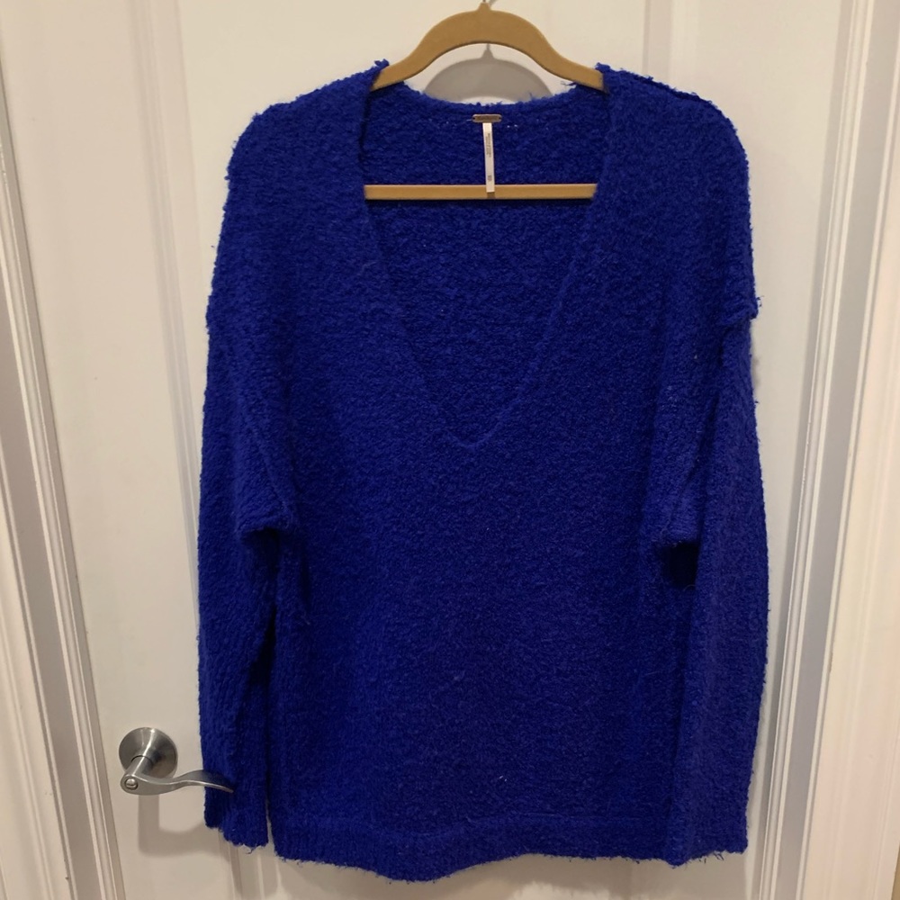 Free People Deep V Cobalt Sweater